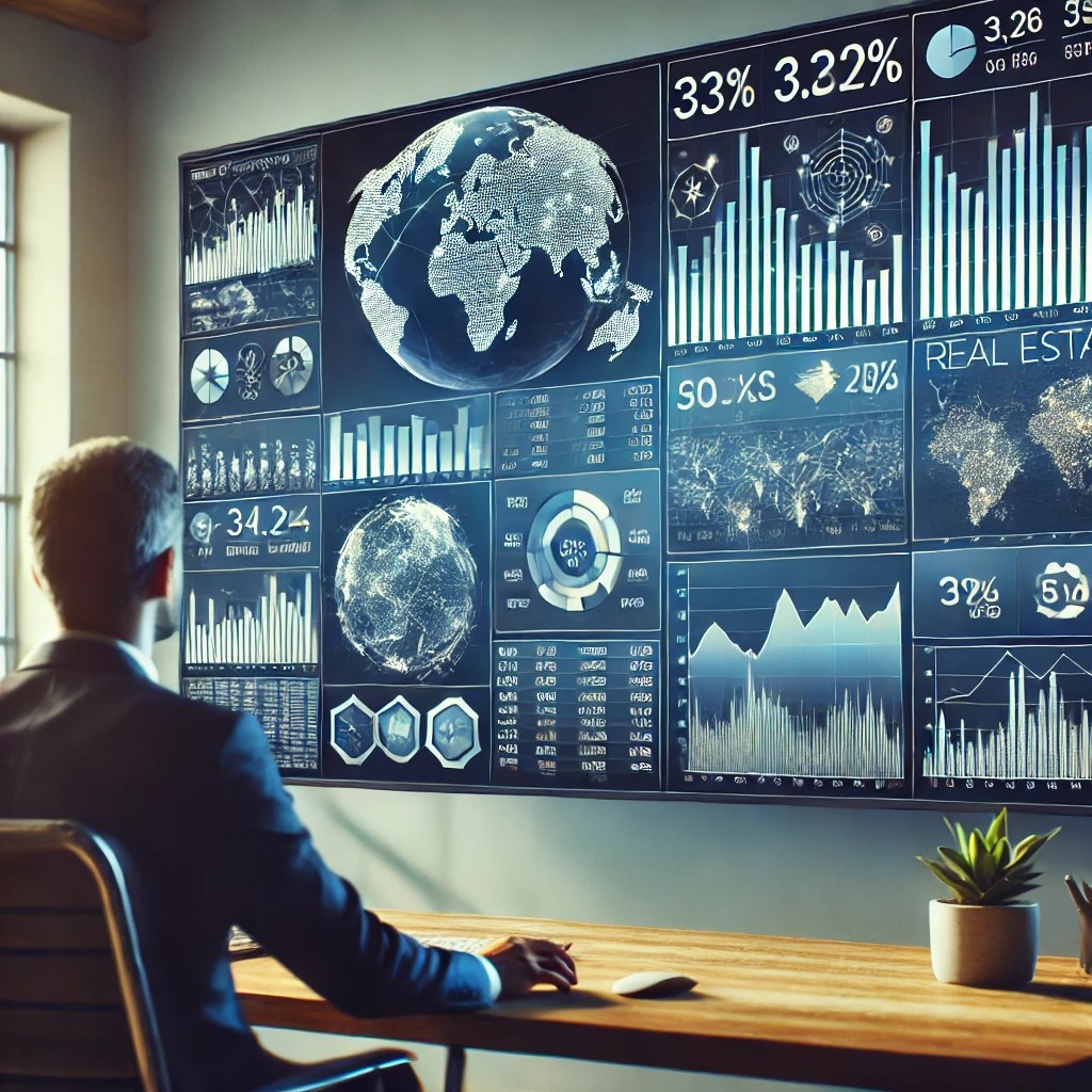 DALL·E 2024-07-03 13.20.19 - An image of a person looking at a detailed financial dashboard on a computer screen, showcasing various investments like stocks, bonds, and real estat